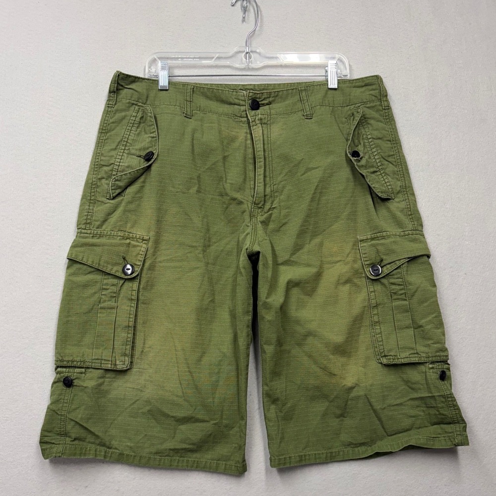 Rocawear Cargo Shorts Mens 36 Green Ripstop Y2K Baggy Utility Multi Pocket